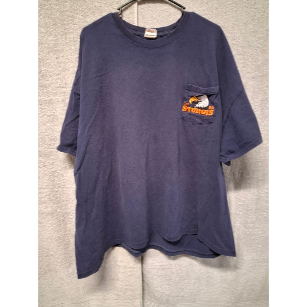 Vintage 2004 Sturgis Motorcycle Rally Pocket T-Shirt Mens 3XL Navy Blue Eagle
